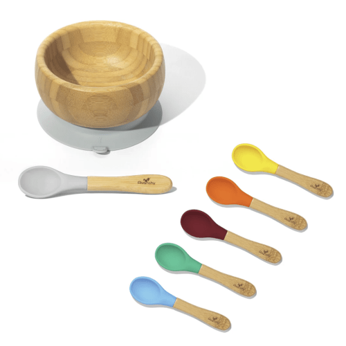 Avanchy Bamboo BLW Plates with Spoon - Silicone Suction Cup Divided for First Foods