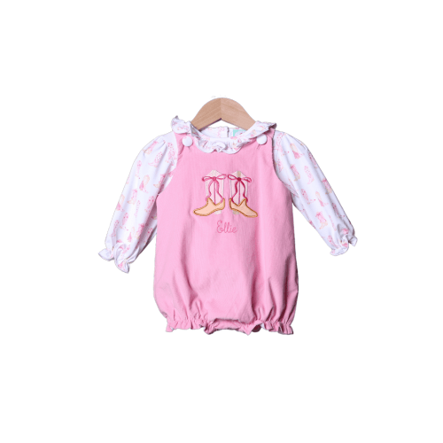 Applique Cowgirl Boots Pink Corduroy Bubble