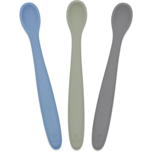 WeeSprout Silicone Baby Spoons - First Stage Infant Feeding Utensils With Soft-Tip, Bendable Kitchenware for Parent & Self-Feeding, Ultra-Durable, Dishwasher Safe, Travel Case, Set of 3