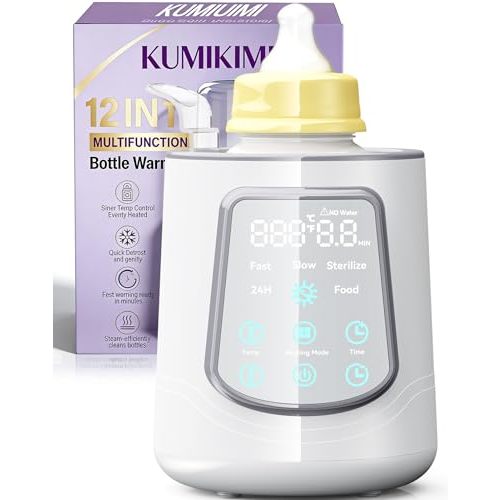 12 in 1 Fast Baby Bottle Warmer with Even Heating No Hot Spots, Night Mode, Sterili-zing, Constant Temp Milk Warmer for Breastmilk & Formula, Fits All Bottles Grey