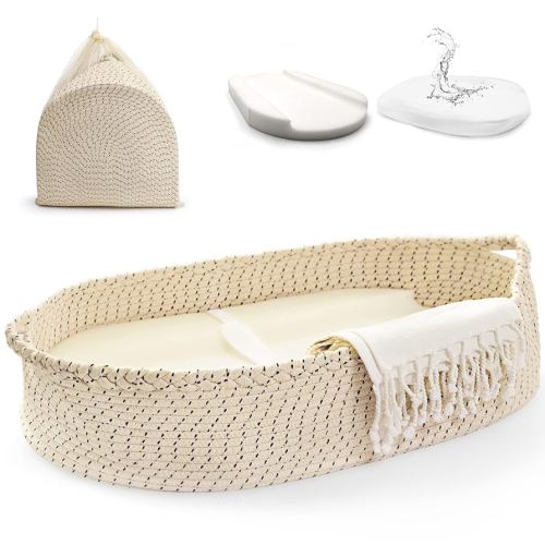 J&Joo Baby Changing Basket - Waterproof Pad Cover, Portable, Changing Table Topper, Changing Pad for Dresser, Nursery Changing Station, Baby Basket, Infant Mat, Gift for Baby Shower (Cream)
