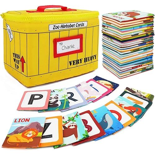 Zoo Alphabet Cards | Soft Alphabet Flash Cards, Educational Early Learning Infant Toys for Babies Infants Toddlers Boys Girls Kids Over 0 1 2 3 Years Old | My First ABC Animal Cloth Cards