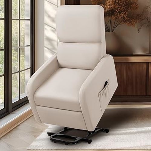 Jocisland Power Lift Recliner Chairs for Elderly, Small Electric Recliners with High Back & Side Pocket for Nursery Living Room Bedroom, Comfy Upholstered Modern Nursing Single Sofa, Linen Beige
