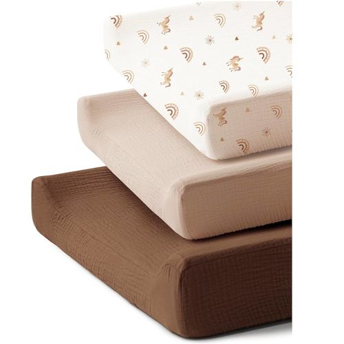 3 Pack Muslin Changing Pad Covers for Girl, Boy, 100% Soft Cotton Changing Table Cover, Breathable Baby Nursery Diaper Chang Pad Sheets (Unicorn Dream)