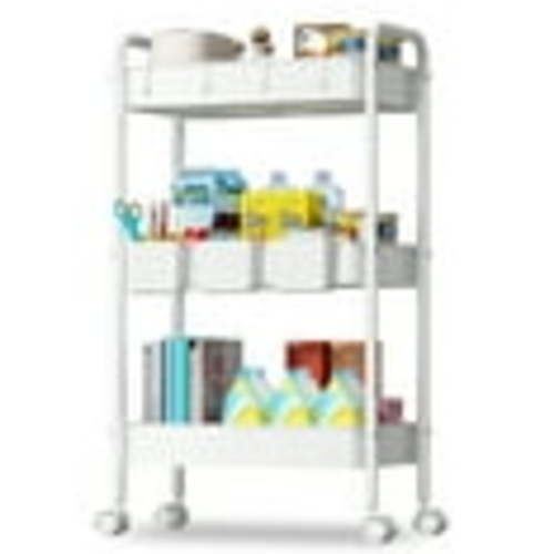 Cshidworld 3 Tier Rolling Utility Cart with 3 Hanging Cups 4 Hooks Handle and Lockable Casters