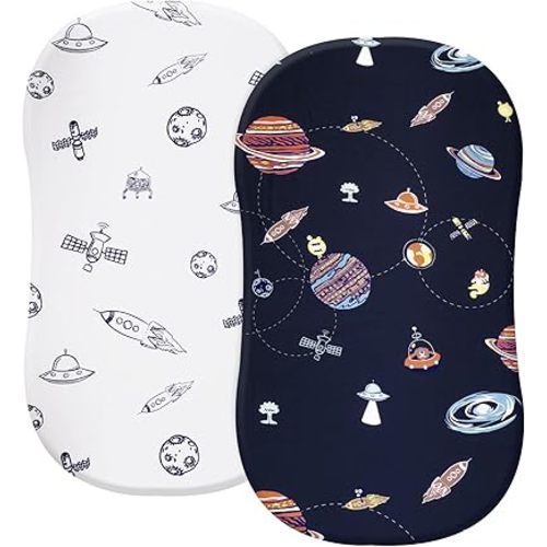 PHF Soft Bassinet Sheet Set, 2 Pack Silky Comfy Breathable Cradle Sheets for Baby Boys Girls, Univeral Fit for Most Cradle and Bassinet Mattress, Space