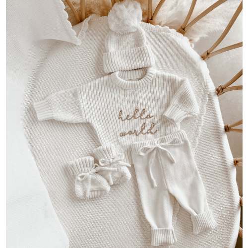 'Hello World' Sweater/Pants/Beanie Bundle - Milk