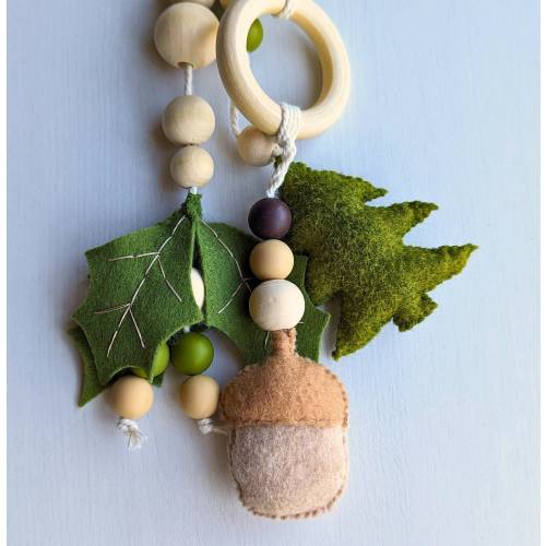 Tree-Themed Nature Play Gym Toys/Hanging Baby Stroller Toys in Hand Embroidered Green, Espresso, and Tan/BPA, Glue, and Chemical Free!