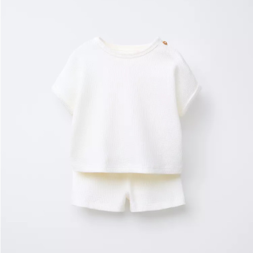 WAFFLE KNIT T-SHIRT AND SHORTS MATCHING SET - Oyster-white | ZARA United States