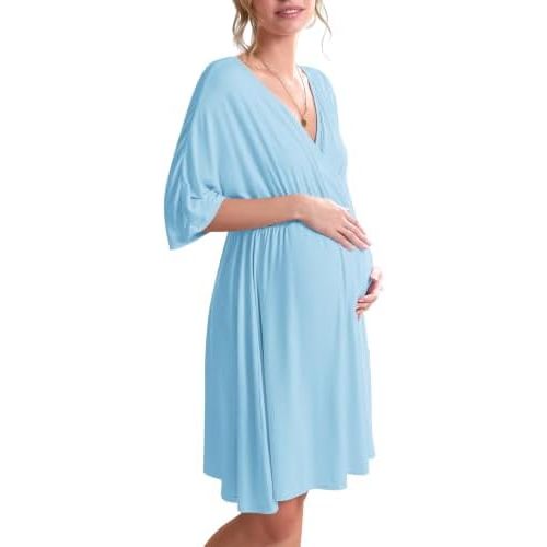 Ekouaer 3 in 1 Labor/Delivery/Hospital Gown Maternity Dress Nursing Nightgown Sleepwear for Breastfeeding