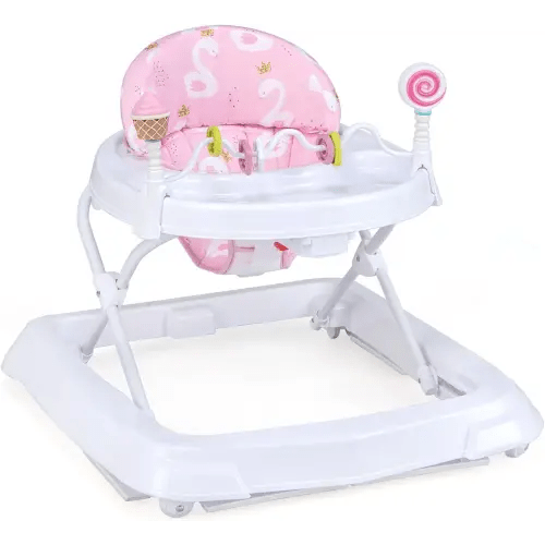 HONEY JOY Baby Walker, Foldable Toddler Walker with Toys, Push Walker for Boys and Girls, Adjustable Height, High Back Padded Seat, Infant Activity Walker with Wheels (Pink)
