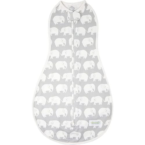 Woombie Original Baby Swaddling Blanket - Soothing, Cotton Baby Swaddle with Zipper - Wearable Sleep Blanket, Stardust Grey Elephant, 14-19 lbs