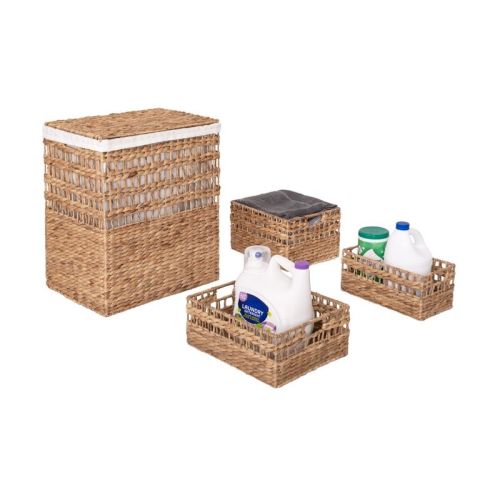 Seville Classics Natural Water Hyacinth Laundry Hamper and Baskets, 4-Piece Set