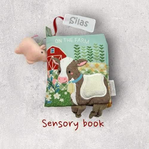 Personalized baby soft book, sensory toys cloth book, 1st birthday gifts, Farm Animals baby monogrammed interactive toy, farm nursery