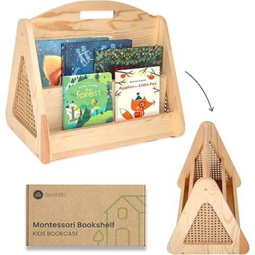 Double-Sided Montessori Bookshelf for Kids, Rattan Book Shelf for Kids Rooms, Nursery Book Shelves, Kids Bookcase