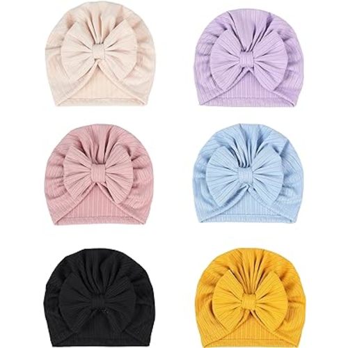 6 PCS Stretchy Baby Turban Hats, Baby Hat with Bows for Girls, Baby Boys Caps, Toddler, Newborn, Infant Hat Unisex