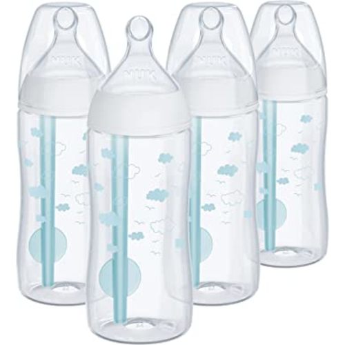 NUK Smooth Flow Pro Anti Colic Baby Bottle - Easy to Assemble and Clean & Reduces Newborn Spit-up & Gas, 10oz, 4-Pack, Neutral