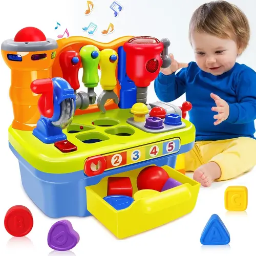 Baby Toys for 1 Year Old Boy Girl Musical Learning Workbench for 1 2 Year Old Boy Birthday Gift Early Educational Sound Shape Toddler Toys Age 1-2 Tool Set for Kids 12-18 Months
