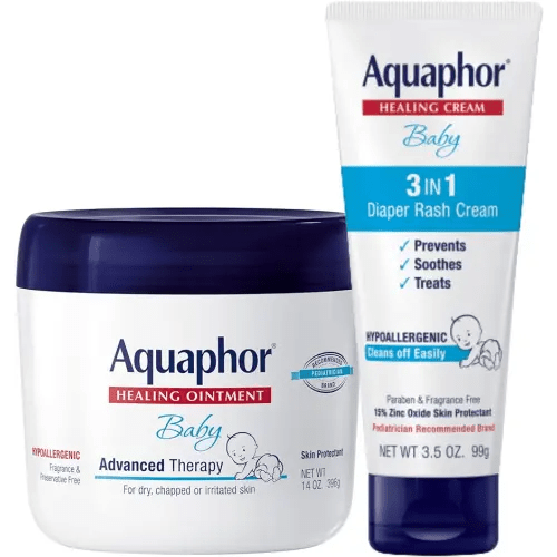 Aquaphor Baby Skin Care Set - Fragrance Free, Prevents, Soothes and Treats Diaper Rash - Includes 14 oz. Jar of Advanced Healing Ointment & 3.5 oz Tube of Diaper Rash Cream