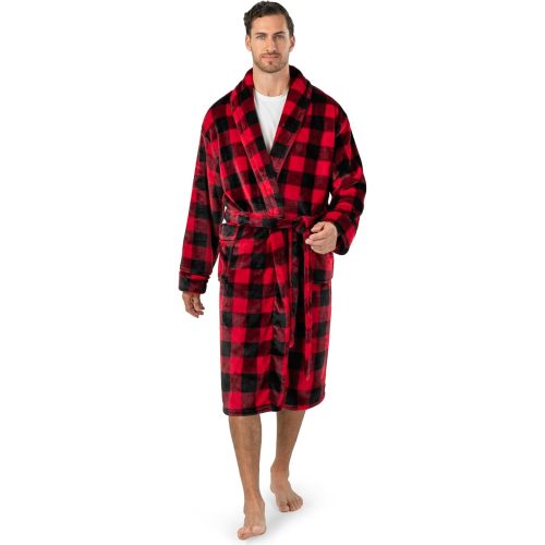 PAVILIA Fleece Mens Robe, Plush Flannel Robe for Men, Soft Bathrobe Mens Long Spa Robe