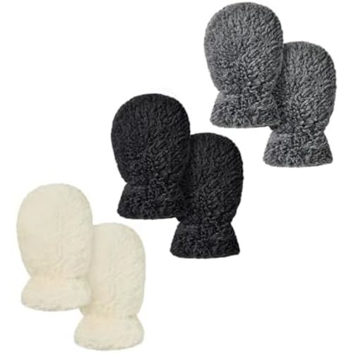 Baby Mittens Winter Infant Gloves - Warm Fleece Lined Mittens for Newborn Baby Boy Girl 0-12 Months No Scratch 3 Pairs White & Black & Dark Gray 0-12 Months