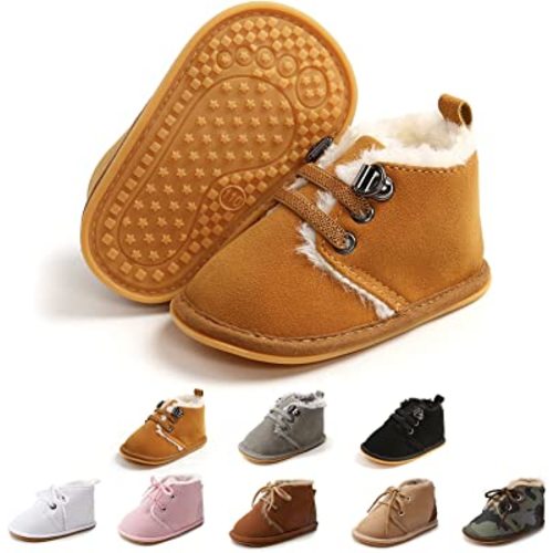 Baby Unisex Warm Snow Boots Newborn Leather Fur Lace Up Ankle Anti-Slip Rubber Texture Sole Toddler Prewalker Winter Crib Shoes