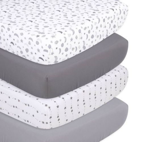 The Peanutshell Fitted Crib Sheets - Gray Celestial Moon And Stars - 4pk