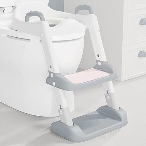 NAPEI Potty Training Toilet Seat with Step Stool Ladder,Potty Training Toilet for Boys Girls-Comfortable Safe Potty Seat Potty Chair with Anti-Slip Pads Ladder,Splash Guard and Safety Handles