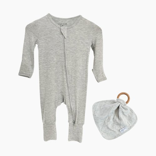 Snuggle Shield LUXE Bamboo Romper and Lovey Teether Set - Heather Grey, 6-12 M
