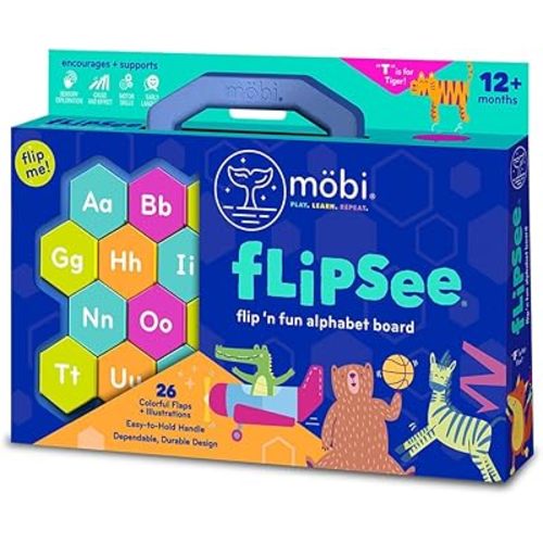 Mobi Flipsee Alphabet Learning Toy - Flip n' Fun Alphabet Board Toy, ABC Montessori Game for Kids, Colorful Letter Tiles Learning Games and Activity - for Ages 12 Months and Up (Pack of 1)