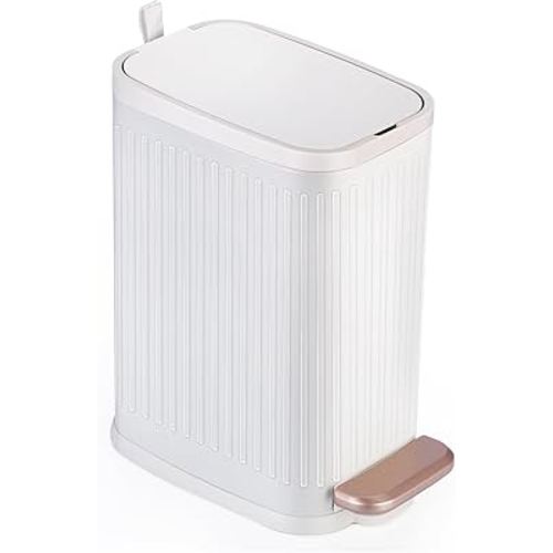 Small Bathroom Trash Can with Air Freshener Lid Soft Close and Removable Inner Waste Basket, 6 Liter / 1.6 Gallon Rectangular Slim Garbage Can for Bedroom Office Nursery, Narrow Step Trash Bin
