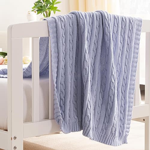 NTBAY Cotton Cable Knit Toddler Blanket, 30 x 40, Light Purple