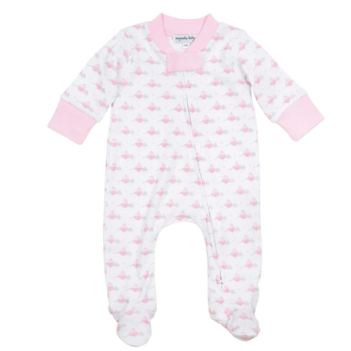 My First Sailboat Print Zip Footie - Pink