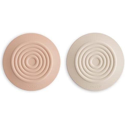 mushie Silicone Drain Stopper 2-Pack | 5.5 inch Diameter Bathtub Flat Suction Cover (Blush/Shifting Sand)