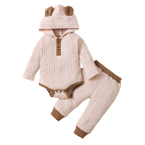 Baby Girl Newborn Essentials Clothes Bear Ears Hoodie Romper Bodysuit Pants Suit 2 Piece Fall Winter Outfits Set, Khaki, 9 Months