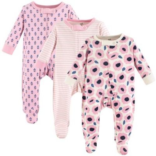 Touched By Nature Baby Girl Organic Cotton Zipper Sleep And Play 3pk, Blossoms, 0-3 Months