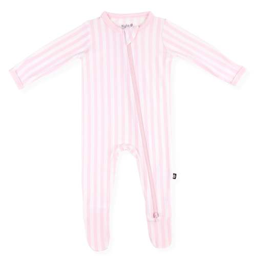 Zippered Footie in Small Sakura Stripe