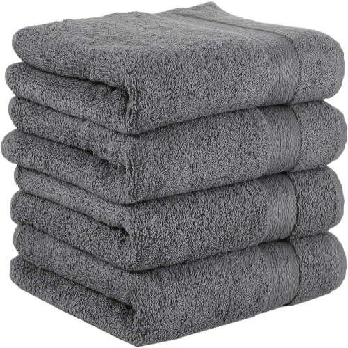 REGAL RUBY Quick-Dry 4 Pieces Grey Hand Towels Highly Absorbent 100% Turkish Cotton - Perfect Lightweight Towel for Bathroom, Kitchen, Guests, Pool, Gym, Camp, Travel, College Dorm, Shower