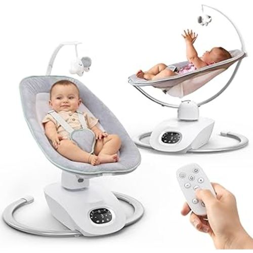 Momcozy CocoSway Baby Swing for Infants to Toddler, 3D-Motion Electric Baby Swing with 6 Motions & 4-Speeds, Remote Control, Infant Swing with 8 Preset Lullabies for Baby Boy Girl Up to 20 lbs
