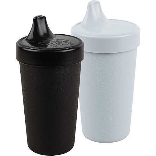 Re-Play Made in USA 2 Pack Sippy Cups for Toddlers, 10 Oz. - Reusable Spill Proof Cups for Kids, Dishwasher/Microwave Safe - Hard Spout Sippy Cups for Toddlers 3.13" x 6.25", Black/Grey