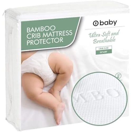 Ultra Soft Bamboo Crib Mattress Protector, Waterproof Baby Crib Sheet, 52x28x9, Long Skirt, Hypoallergenic, Crib Mattress Cover, o1baby, o1brand (Crib 1 Pack)