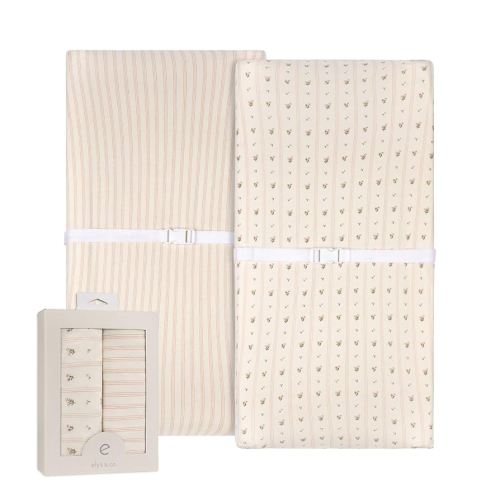 Ely’s & Co. Changing Pad Cover, Diaper Changing Table Sheets, 2 Pack, Cradle Sheet Set for Baby Girls, 100% Jersey Knit Cotton, Pink Linear Floral Collection, 32”x16”x5”