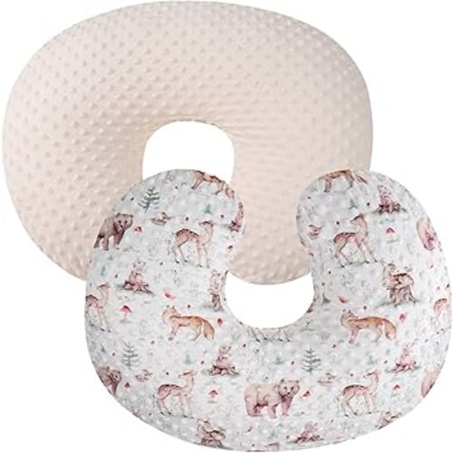Dot Nursing Pillow Cover Set 2 Pack Nursing Pillow Slipcovers, Ultra Soft Compatible with Boppy Pillow,Standard Pillow for Baby Boy Girl Cream, Fox Deer Bear