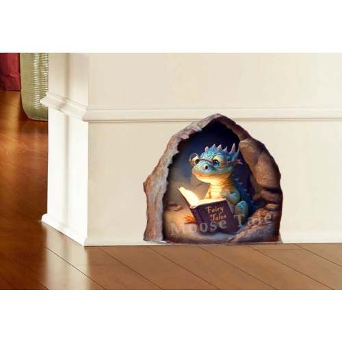 Little dragon reading book Dragon decal Dragon with book sticker Wall decal Baseboard stickers Decal for library bookcase School