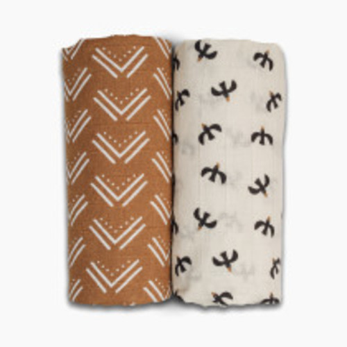 Lulujo Muslin Swaddles (2 Pack) - Mudcloth/Black Birds, 2