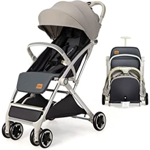 INFANS Lightweight Baby Stroller, Compact Stroller with One-Hand Fold, Travel Stroller for Airplane with Cup Holder, 5-Point Harness, Foot Cover, Canopy, Infant Stroller for 0-36 Month (Grey)