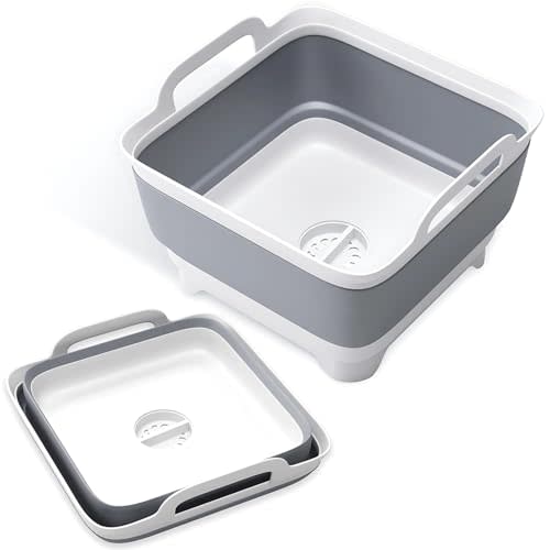 Vamako Collapsible Wash Basin with Drain Plug - 2.4 Gal(9L) Wash Basin for Baby Bottles, Foldable Dish Pans for Kitchen Sink & Camping & Hand Washing Station, Wash Bin, Laundry Tub, Portable Dish Tub