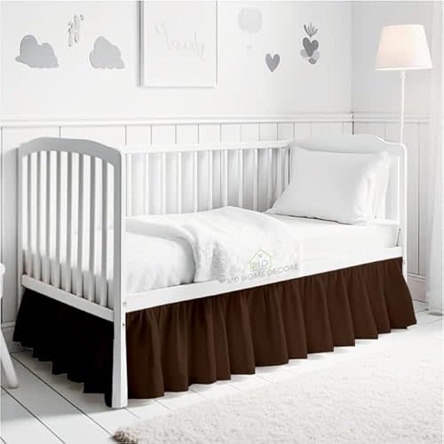 Chocolate Ruffled Crib Bed Skirt - 100% Cotton - Nursery Dust Ruffle Bedding Skirts for Baby Boy or Baby Girl - Standard Crib, 14" Drop