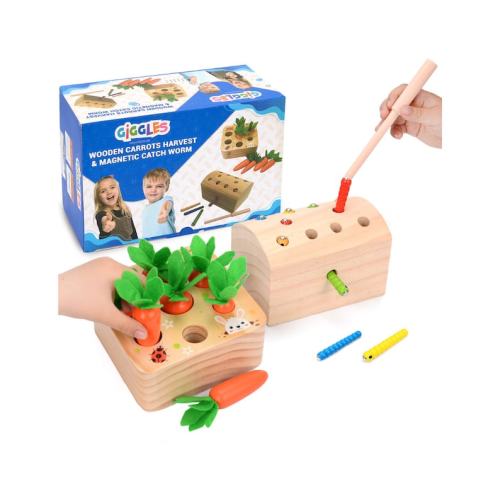 Wooden Carrot Toy & Woodpecker Worm Catching Gift Set Great - Etsy