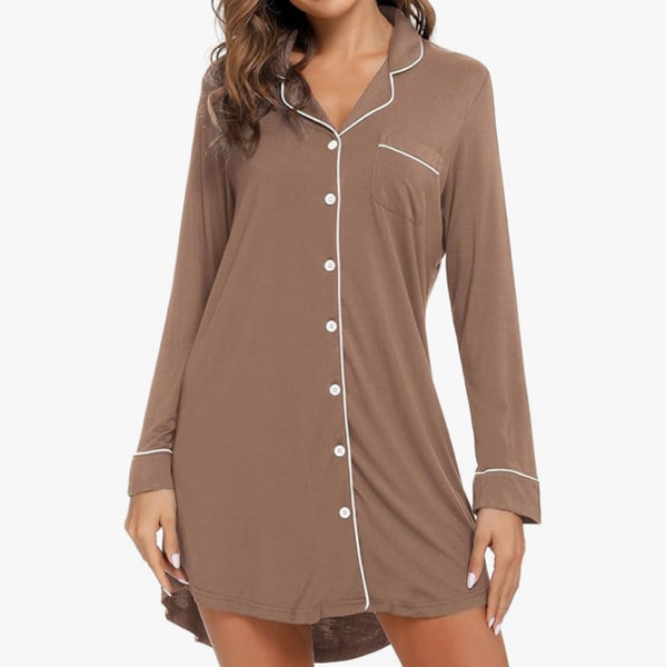 Anjue Pajama Nightgowns for Women Button Down Pajamas Tops Short/Long Sleeve Sleepwear Sleep Shirts Nightdress S-XXL